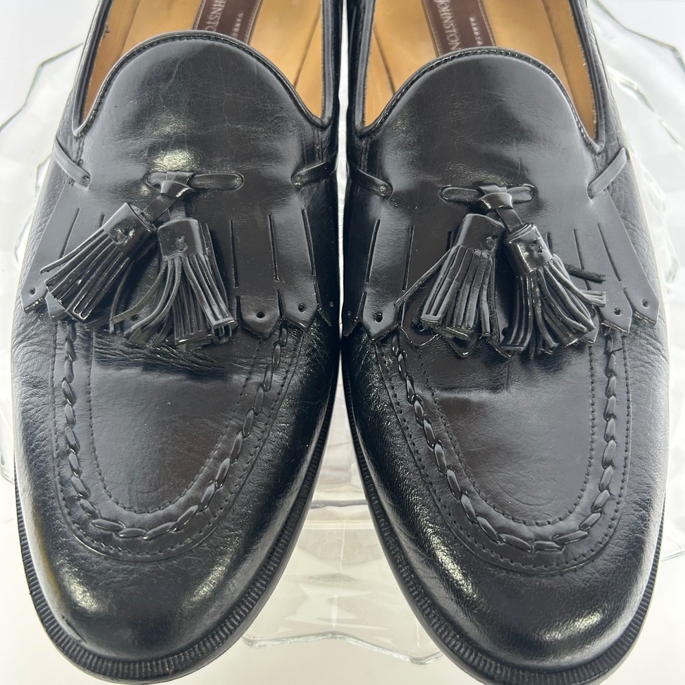 Johnston & Murphy Handcrafted Leather Tassel Loafers Black Made‎ in Italy 10.5M - Picture 2 of 7